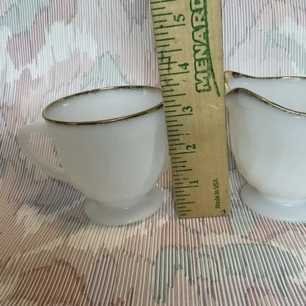 VTG Anchor Hocking White Oven Fire King Milk/Creamer &‎ Sugar Cup Set USA Glass